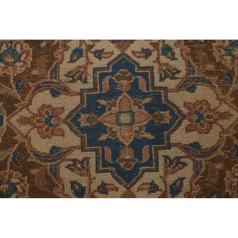 Traditional Pink Mashad Persian Vintage Rug Hand-Knotted Wool Carpet - 8'10"x 12'5"