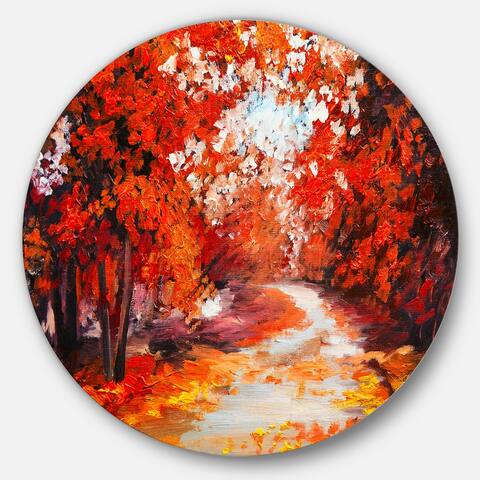 Designart 'Forest in the Fall' Landscape Glossy Metal Wall Art