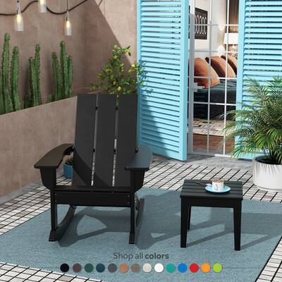 POLYTRENDS Shoreside Modern Eco-Friendly All Weather Poly Adirondack Rocking Chair with Side Table (2-Piece Set)