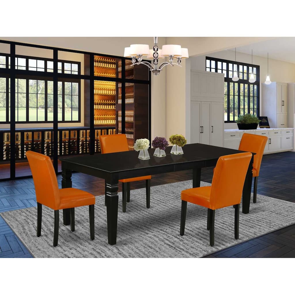 Rectangular Dining Table Set 5pc Gothic Glamour PU Leather Chairs Black Legs 66"x84"