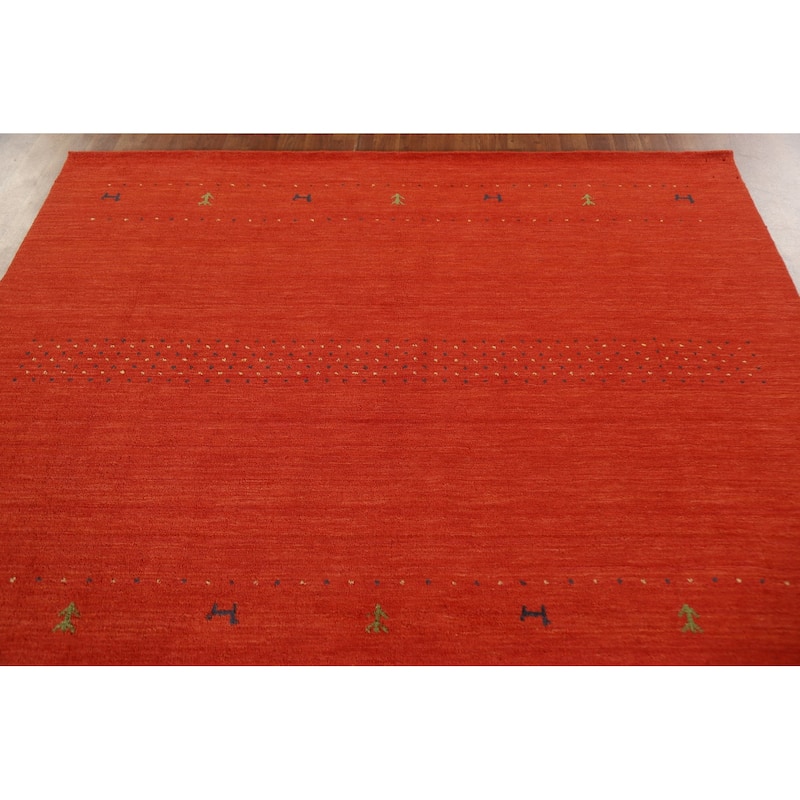Salmon Gabbeh Area Rug Hand-Knotted Wool Carpet - 6'6"x 9'9"