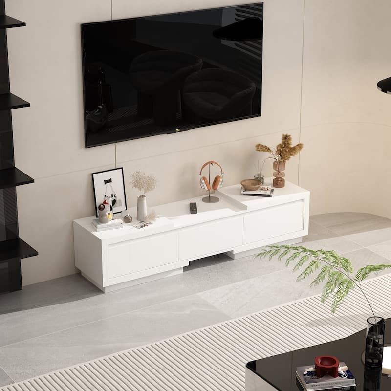 Modern Style Extendable TV Stand with 3Drawer White/Black 65.4"-106.3"
