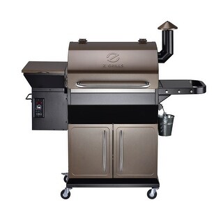 Z Grills Wood Pellet Grill & Smoker, 8 in 1 BBQ Grill Auto Temperature Control, Brown, Grill Cover