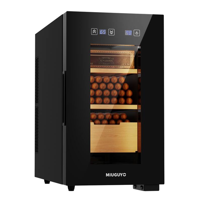 Elegant Black Thermostatic Cigar Humidor: Spanish Cedar Interior and Advanced Humidity Management