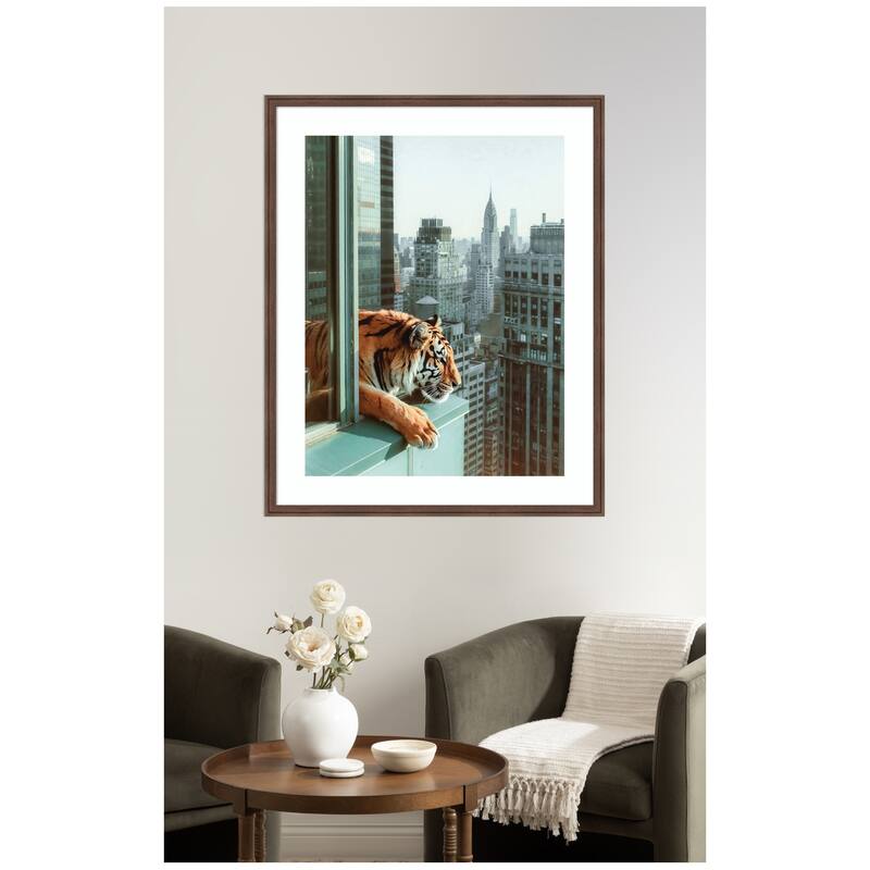 Kate and Laurel Framed Art Urban Tiger Overlooking Manhattan by Michael Schauer