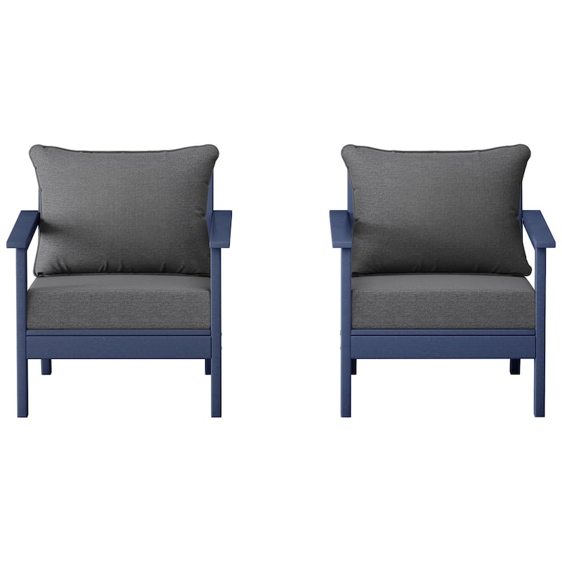 Birchwood All Weather HDPE Outdoor Patio Navy Blue Deep Seating Conversation Set With Cushions (2-Piece)