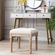 preview thumbnail 2 of 8, Padded Square Ottoman Benchand with Rubber Wood Legs(Beige Fabric)