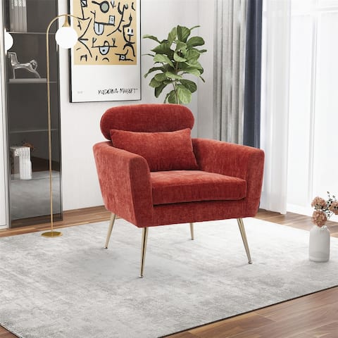 Chenille Chair Armchair Upholstered Sofa Chair Metal Leg Throw Pillow