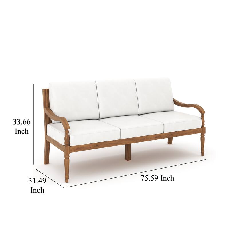 Pena Outdoor Sofa, White Linen Cushions, 76 Inch Brown Acacia Wood