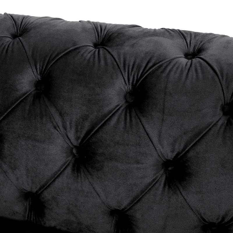 83.75" Velvet 3-Seater Sofa with Tufted Diamond Stitching, Gold Accents, and Iron Legs