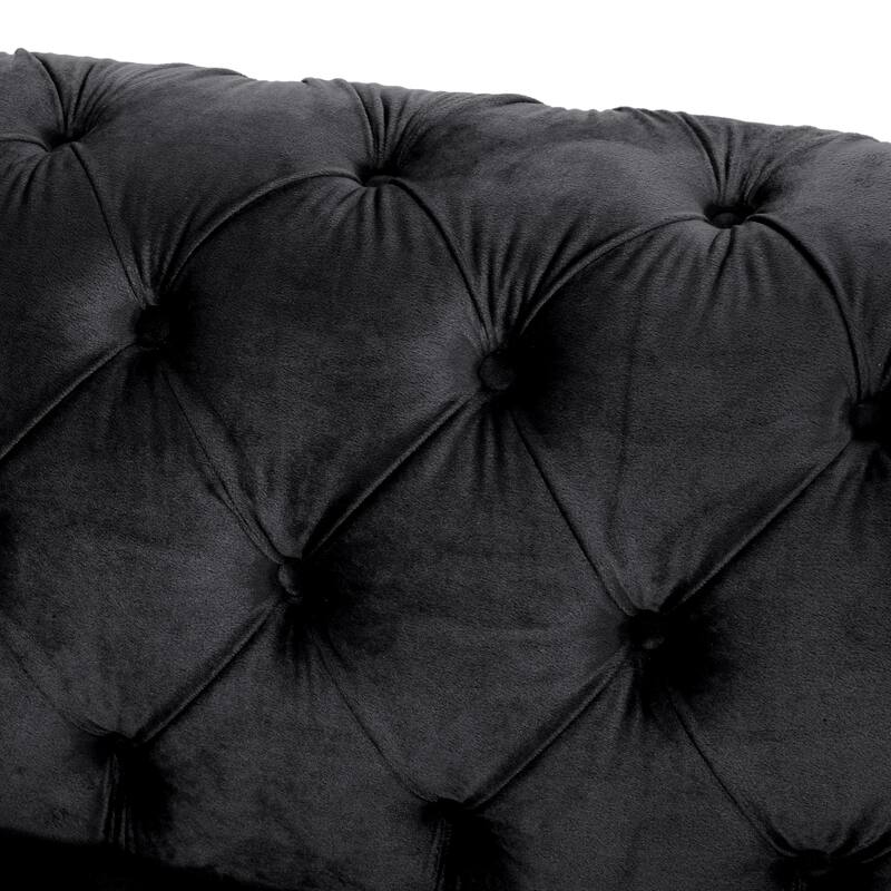 Modern 83.75" Velvet Button Tufted 3-seater Sofa with Iron Legs for Living Room