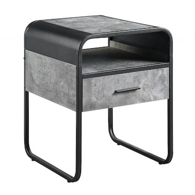 22" Square End Table with Drawer and Shelf Black Metal Base and Grey Wood Top for Living Room - 18"L x 18"W x 22"H