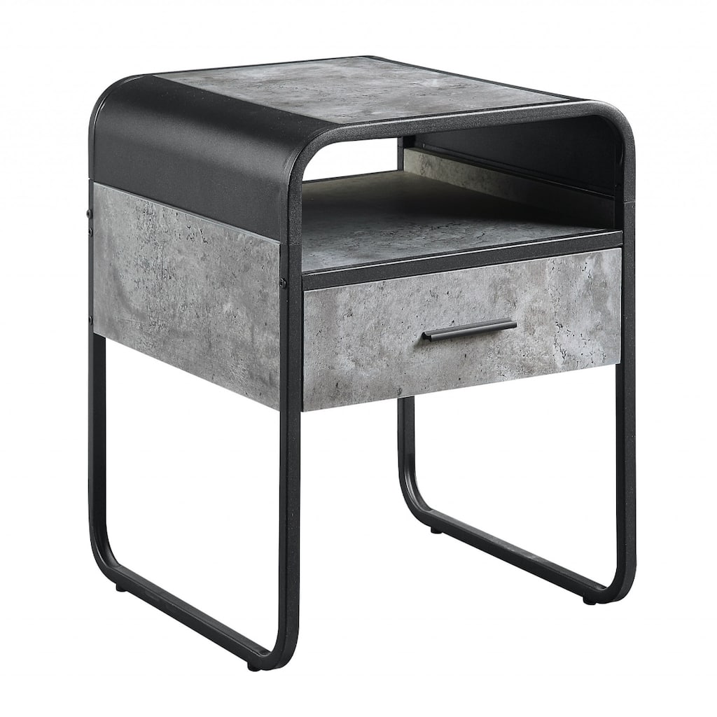 22" Square End Table with Drawer and Shelf Black Metal Base and Grey Wood Top for Living Room - 18"L x 18"W x 22"H