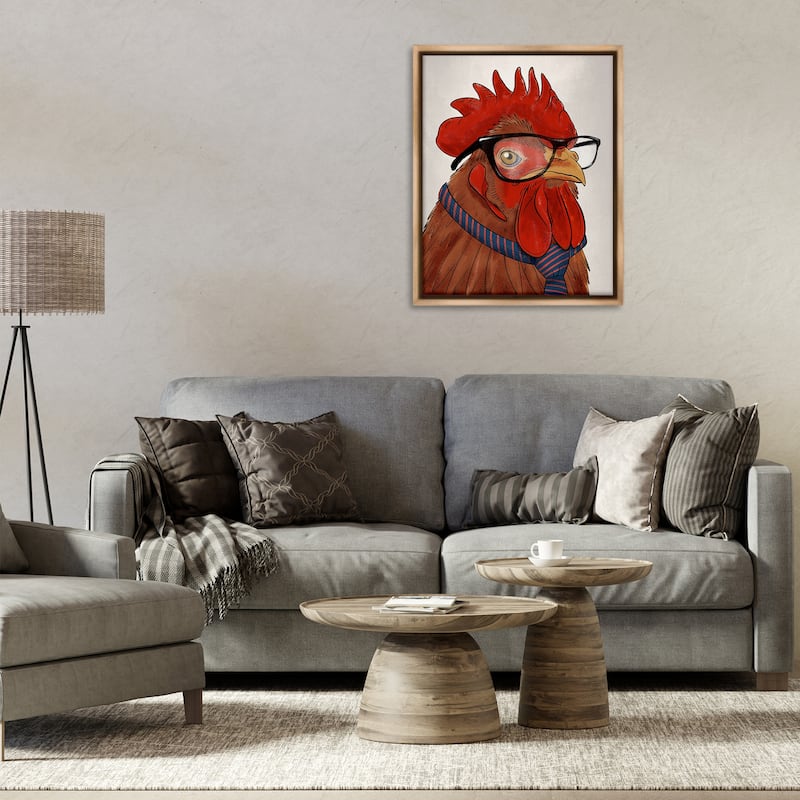 Stupell Trendy Rooster with Tie Framed Floater Canvas Wall Art Design By Marcus Prime