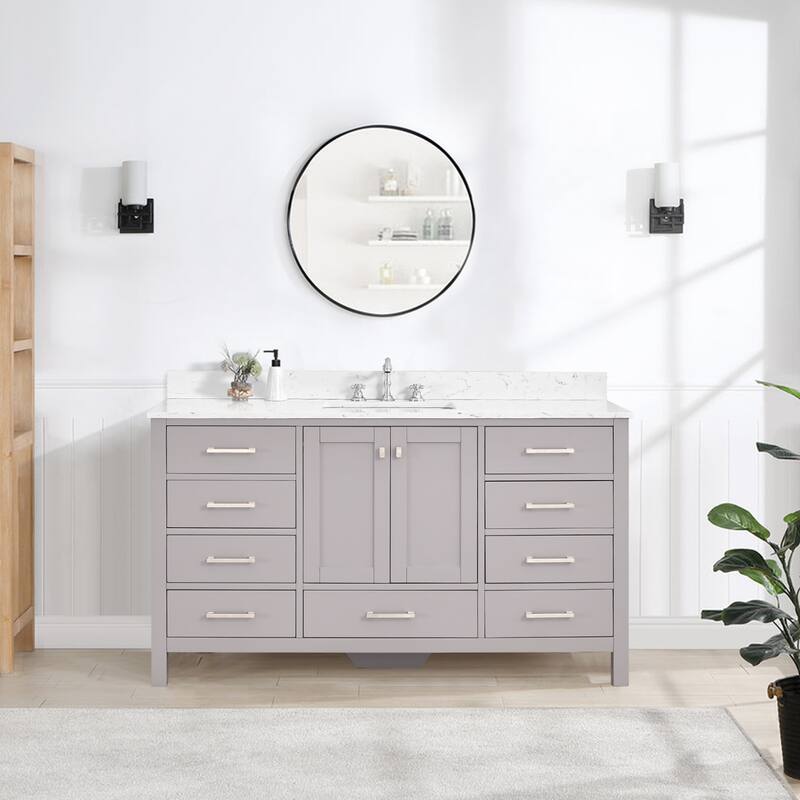 PROOX 60 inch Freestanding Bath Vanity Engineered Countertop and Double Ceramic Sink