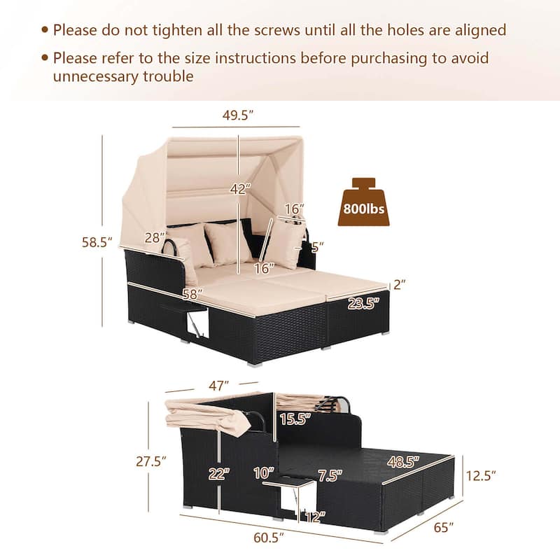 Costway Patio Rattan Daybed Lounge Retractable Top Canopy Side Tables - See Details