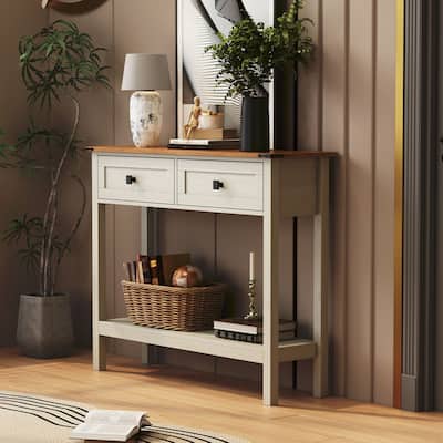 Rustic Side Table with Storage Drawer and Shelf