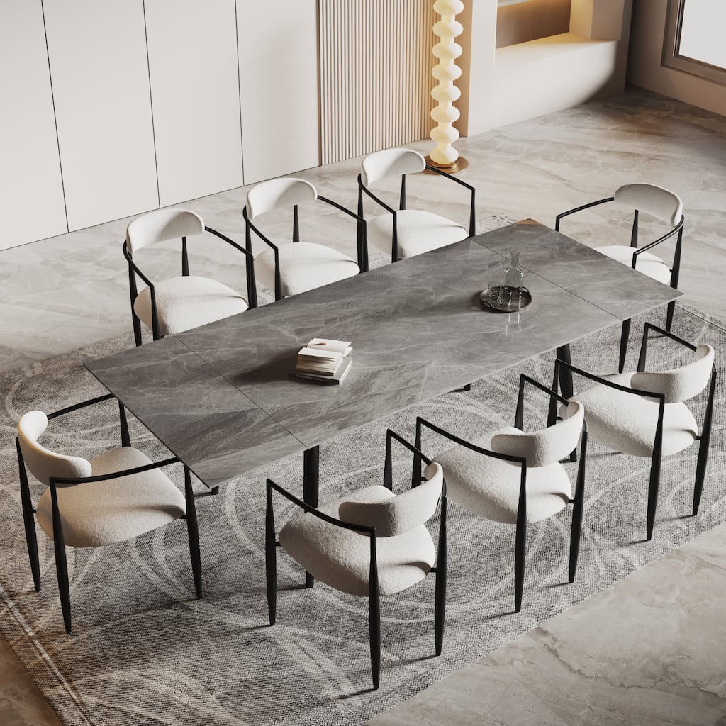 9 - Piece Extendable Sintered Stone Dining Table Dining Set With 8 Fabric Chair