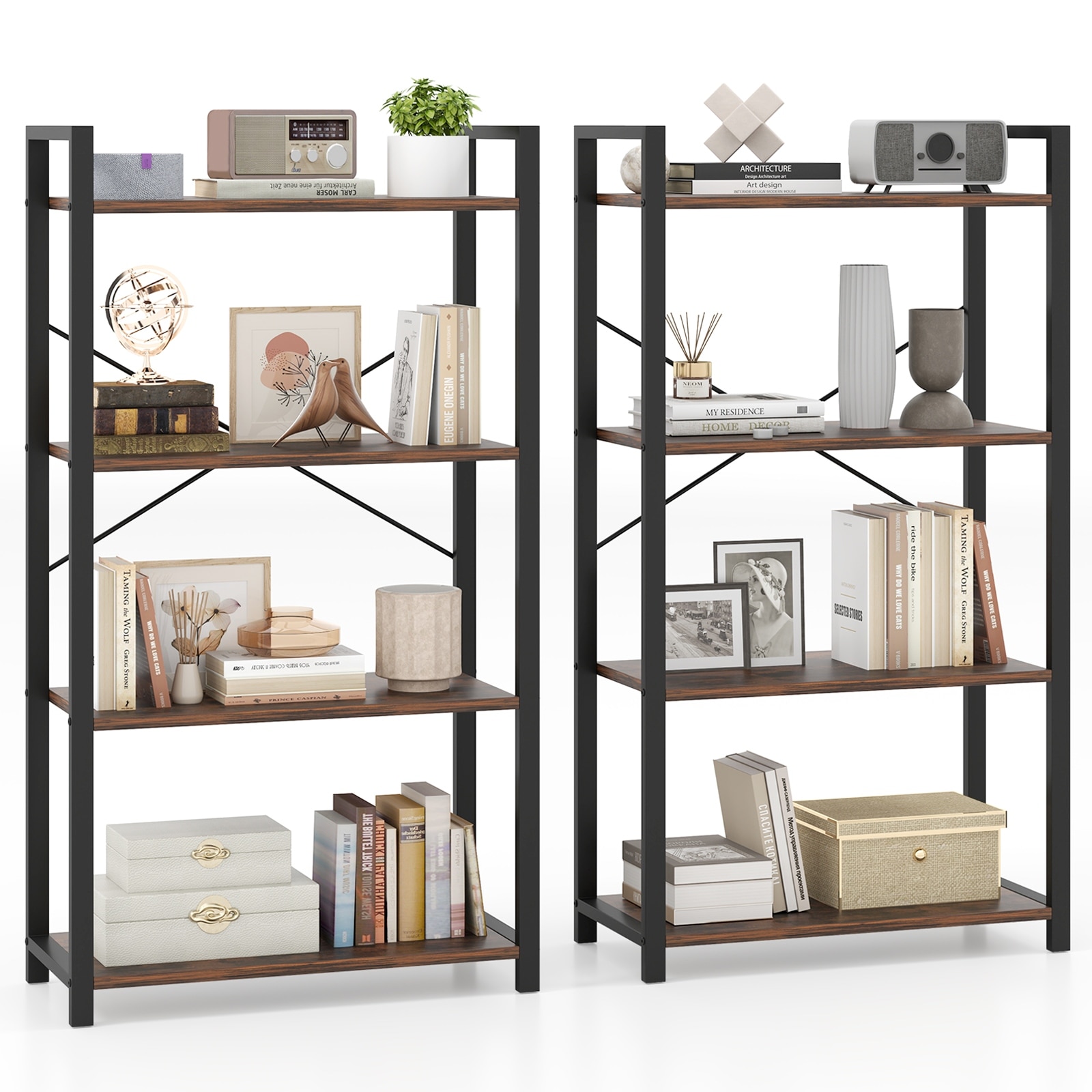 Gymax 2PCS 47'' Floor Bookcase w/ Shelves Heavy Duty Metal Frame &