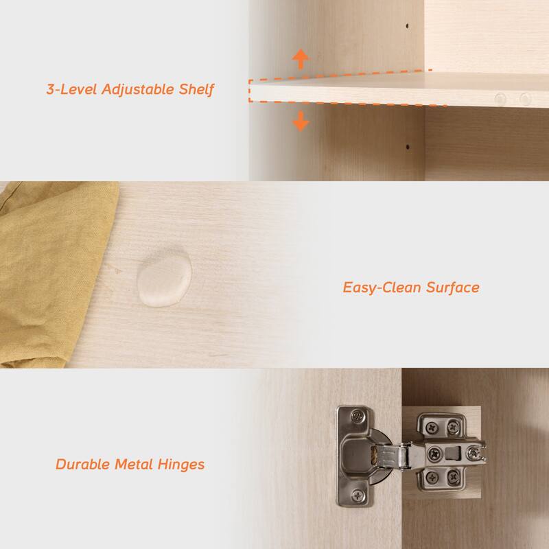 WAMPAT 74" Tall Bookshelf with Glass Doors, Farmhouse Bookcase with Open Shelves