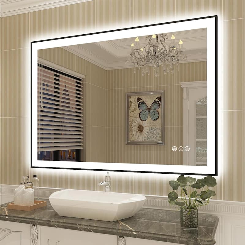 Full Size Back & Front LED Lighted Anti-Fog Tempered Glass Framed Wall Bathroom Vanity Mirror - 40" x 30"