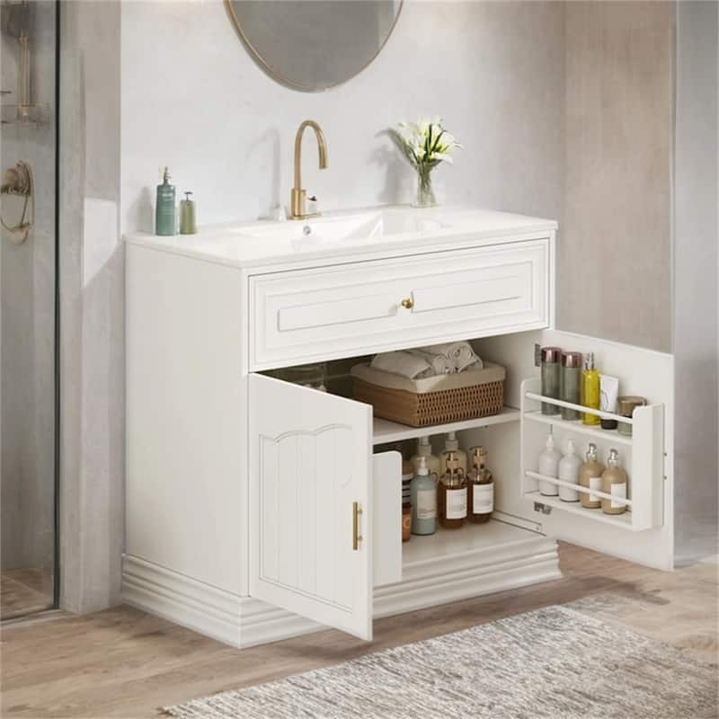 36" Wood Bathroom Vanity with Ceramic Sink and 2 Closing Doors