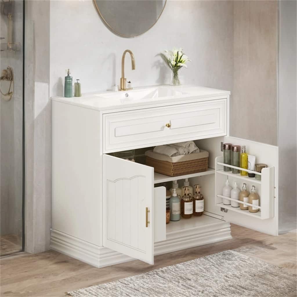 36" Wood Bathroom Vanity with Ceramic Sink and 2 Closing Doors