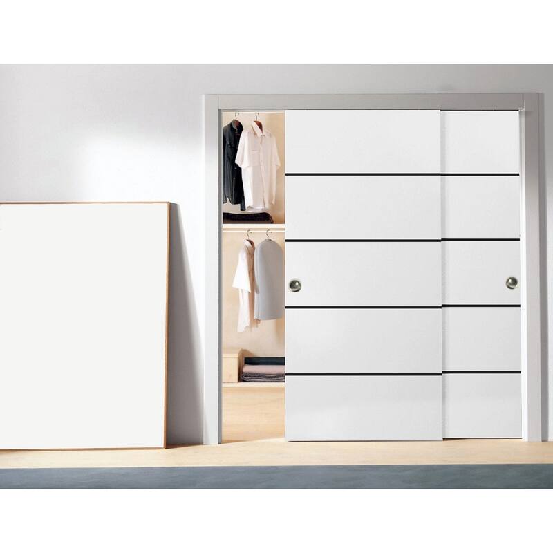 Bypass Doors 36 x 80 Planum 0015 White Silk with Sturdy Rails