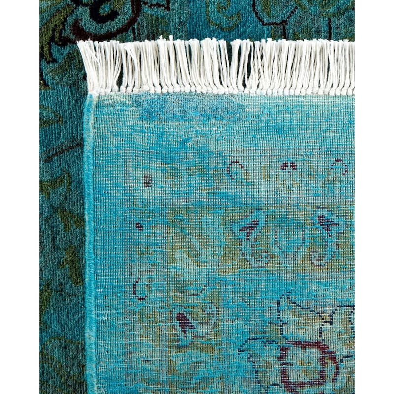 Overton Hand Knotted Wool Vintage Inspired Modern Contemporary Overdyed Blue Area Rug - 8' 2" x 10' 2"