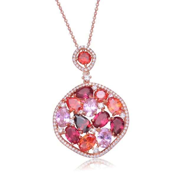 slide 1 of 3, Sterling Silver Cubic Zirconia Rose Gold Pendant