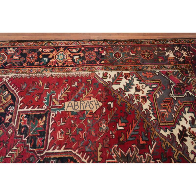 Hand Knotted Oriental 100% Wool Carpet Traditional Medallion Red Heriz Area Rug - 8' 10'' X 6' 0''