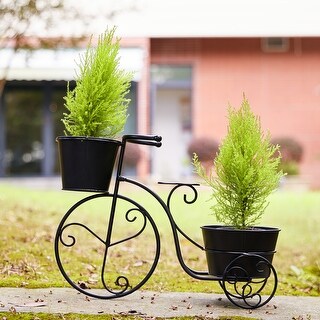 Glitzhome 21.5"L Farmhouse Hand painted Metal Bicycle Planter Stand