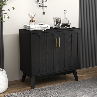 Mid Century Modern Fluted Sideboard Cabinet with Adjustable Shelves & Solid Wood Legs, Buffet Cabinet with Storage