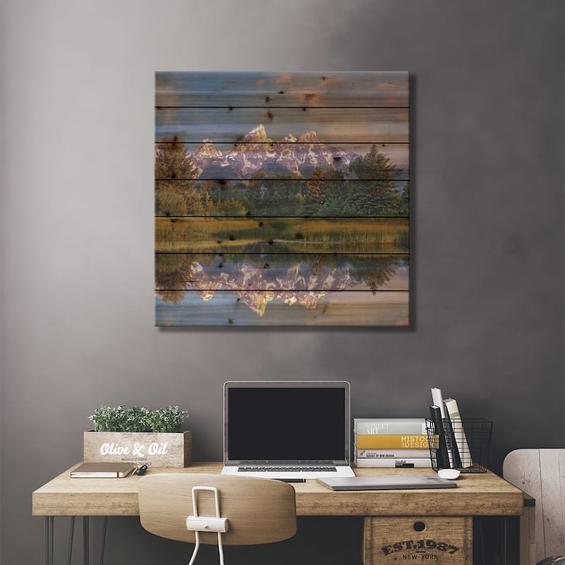 Grand Tetons From Schwabacher Landing, Grand Teton National Park, Wyoming Print On Wood by Tim Fitzharris - Multi-Color