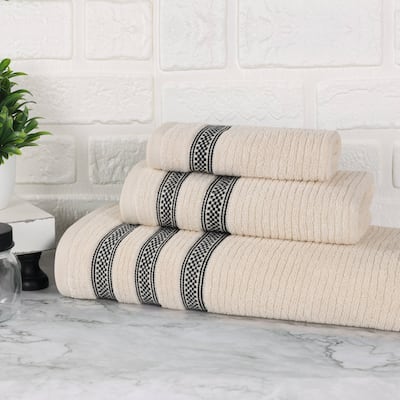 Superior Brea Zero Twist Cotton Ribbed Modern 3 Piece Bathroom Towel Set