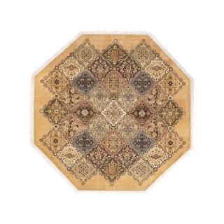 Overton Handknotted Wool Traditional Oriental Yellow Octagon Area Rug ...