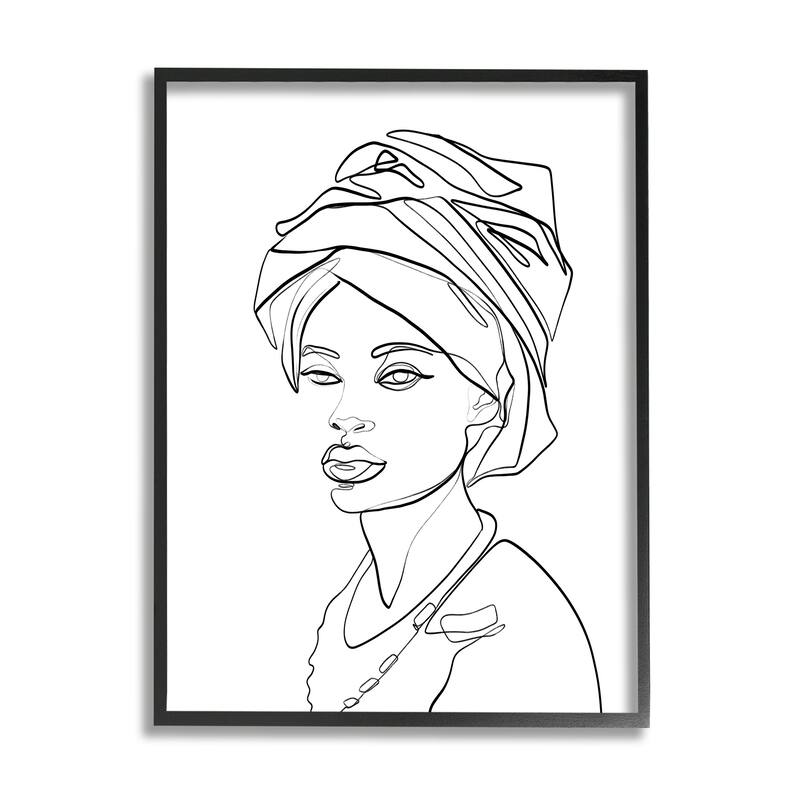 Stupell Woman Wearing Classic African Headwrap Fluid Line Abstraction Framed Wall Art - 16 x 20 - Black