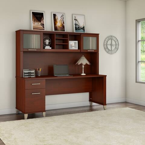 Bush Furniture Somerset 72W Office Desk with Hutch in Ash Gray