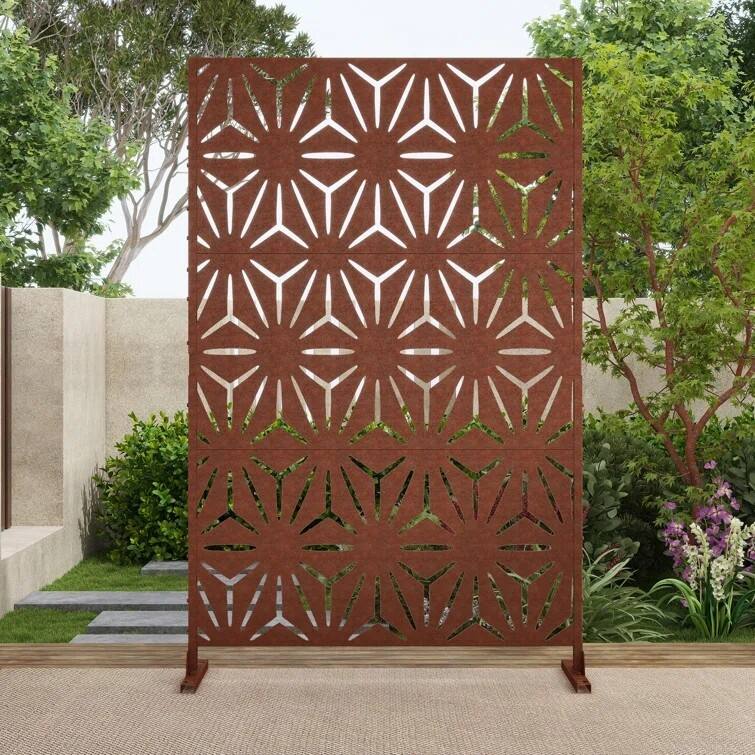 Outdoor Metal Privacy Screen Fence Panel Star Pattern - Reddish Brown