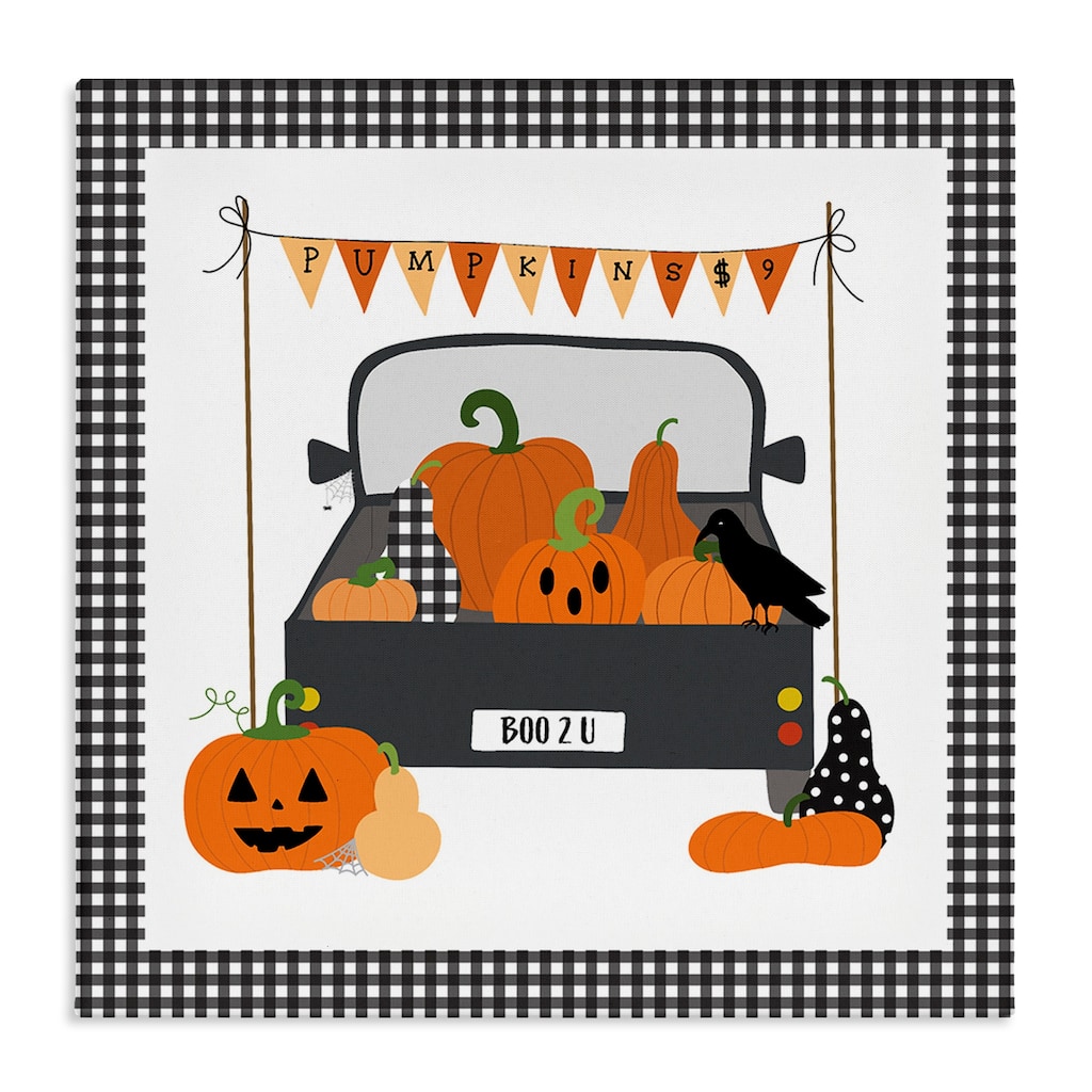 Stupell Pumpkin Truck with Gingham Border Canvas Wall Art Design By Sazerelli Designs