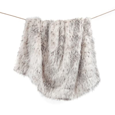 HiEnd Accents Ermine White Faux Fur Double-Sided Oversized Plush Throw, 50"x 80"