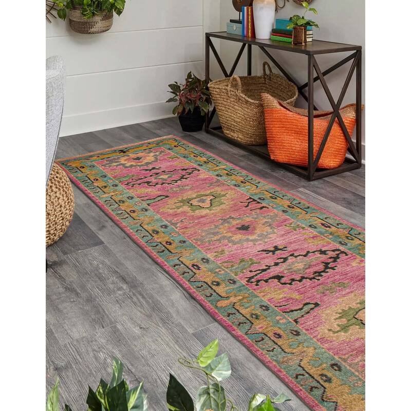 ECARPETGALLERY Hand-knotted Modern Oushak Violet Wool Rug - 2'6 x 9'10