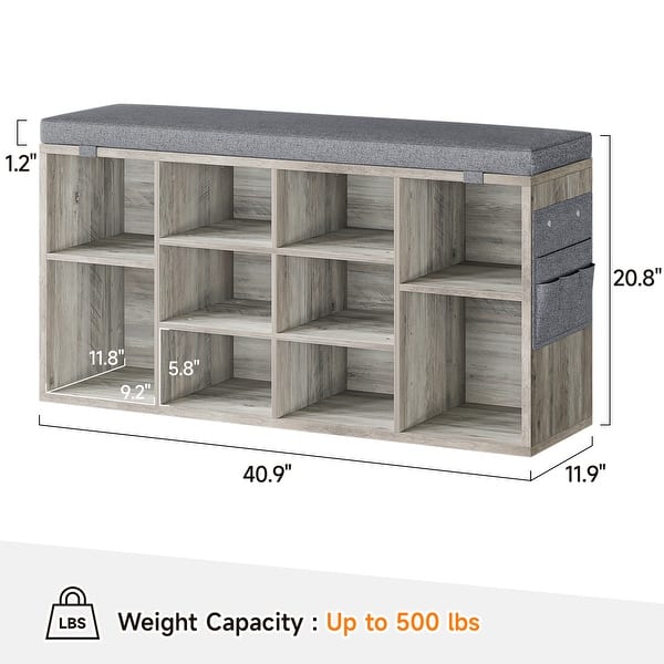 dimension image slide 1 of 7, Shoe Storage Bench Cubby Organizer for Entryway