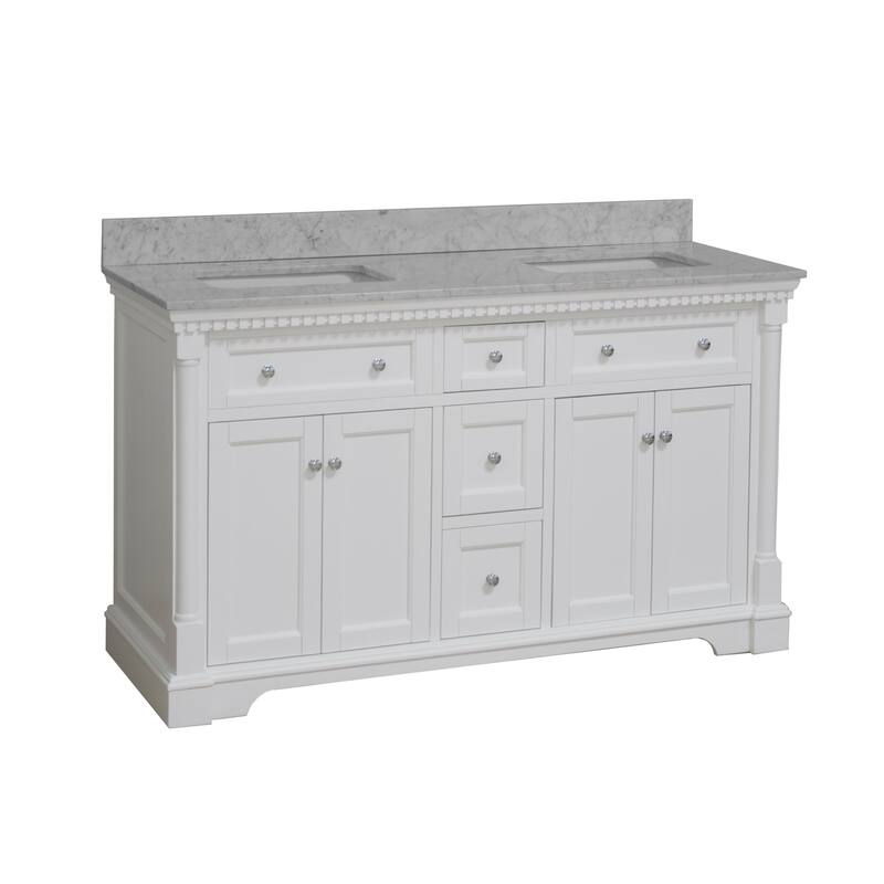 KitchenBathCollection Sydney 60" Double Bathroom Vanity with Carrara Marble Top