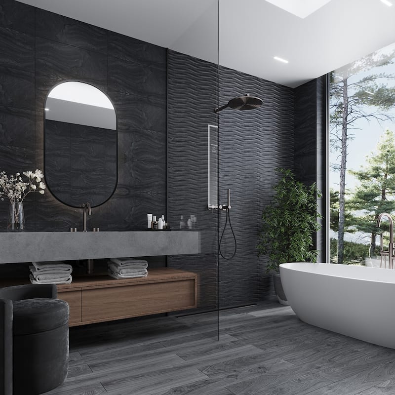 Apollo tile 12" x 24" Sculpt Matte Coal Black Porcelain Tile (10.76 sq ft/case) - 5 Pack