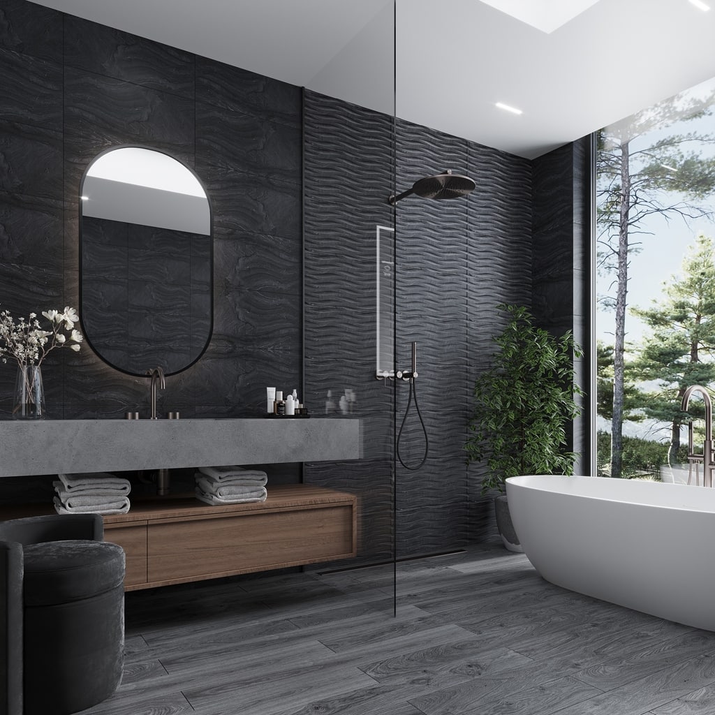 Apollo tile 12" x 24" Sculpt Matte Coal Black Porcelain Tile (10.76 sq ft/case) - 5 Pack