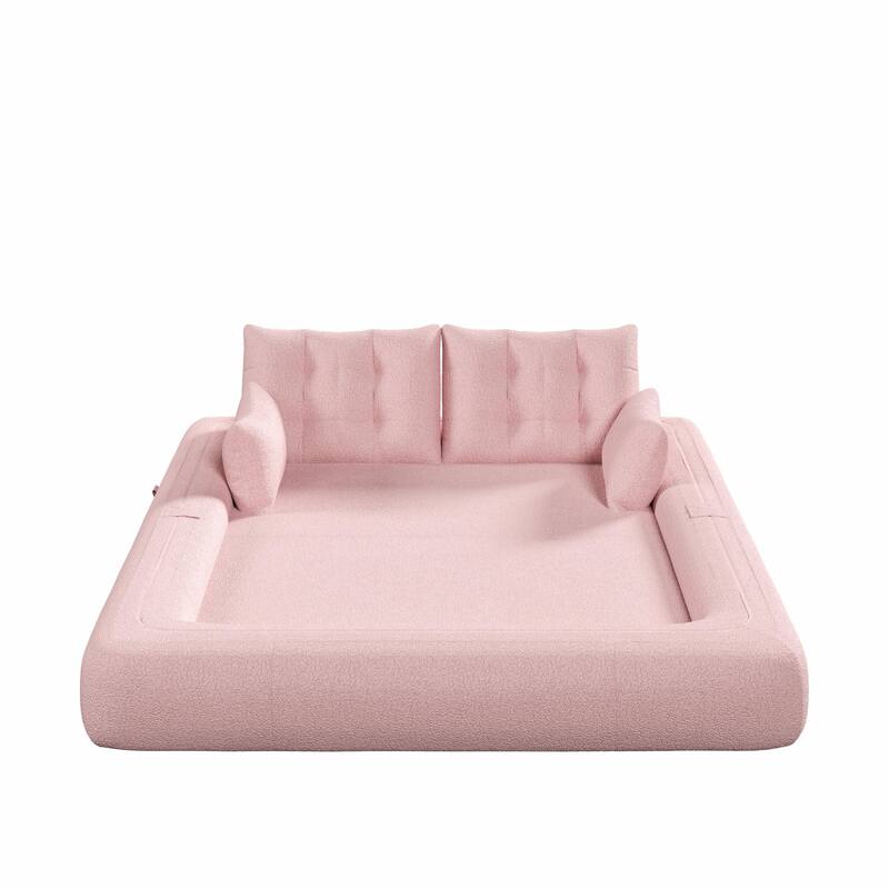 3-in-1 Lazy Loveseat 78.7" Floor Convertible Sofa Bed, Teddy Fabric Couch Sleeper with Pillows for Living Room & Playroom