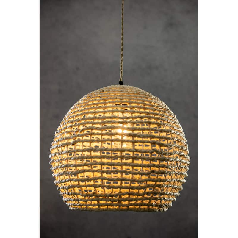 Round Rattan Hanging Light handwoven Bamboo Pendant Light - 14" Wide