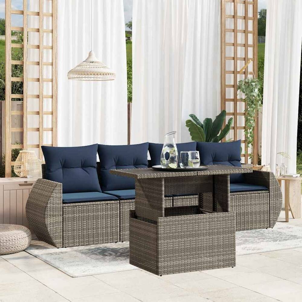 vidaXL Patio Sofa Set with Cushions and Table Outdoor 5 Piece Poly Rattan - 21.7 x 24.4 x 27.2