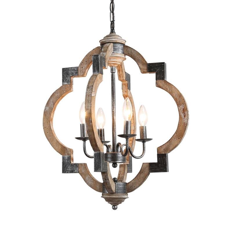 Modern Farmhouse 4-light Lantern Distressed Wood Chandelier for Dining Room